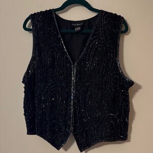Elegant Vintage Black Sequin V-Neck Vest